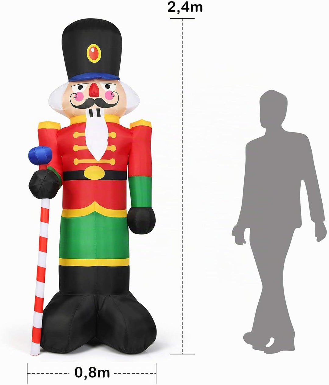 COSTWAY 240CM Aufblasbarer Nussknacker-Soldat, Weihnachtsmann Soldat mit 3 LED-Leuchten, Weihnachtsd