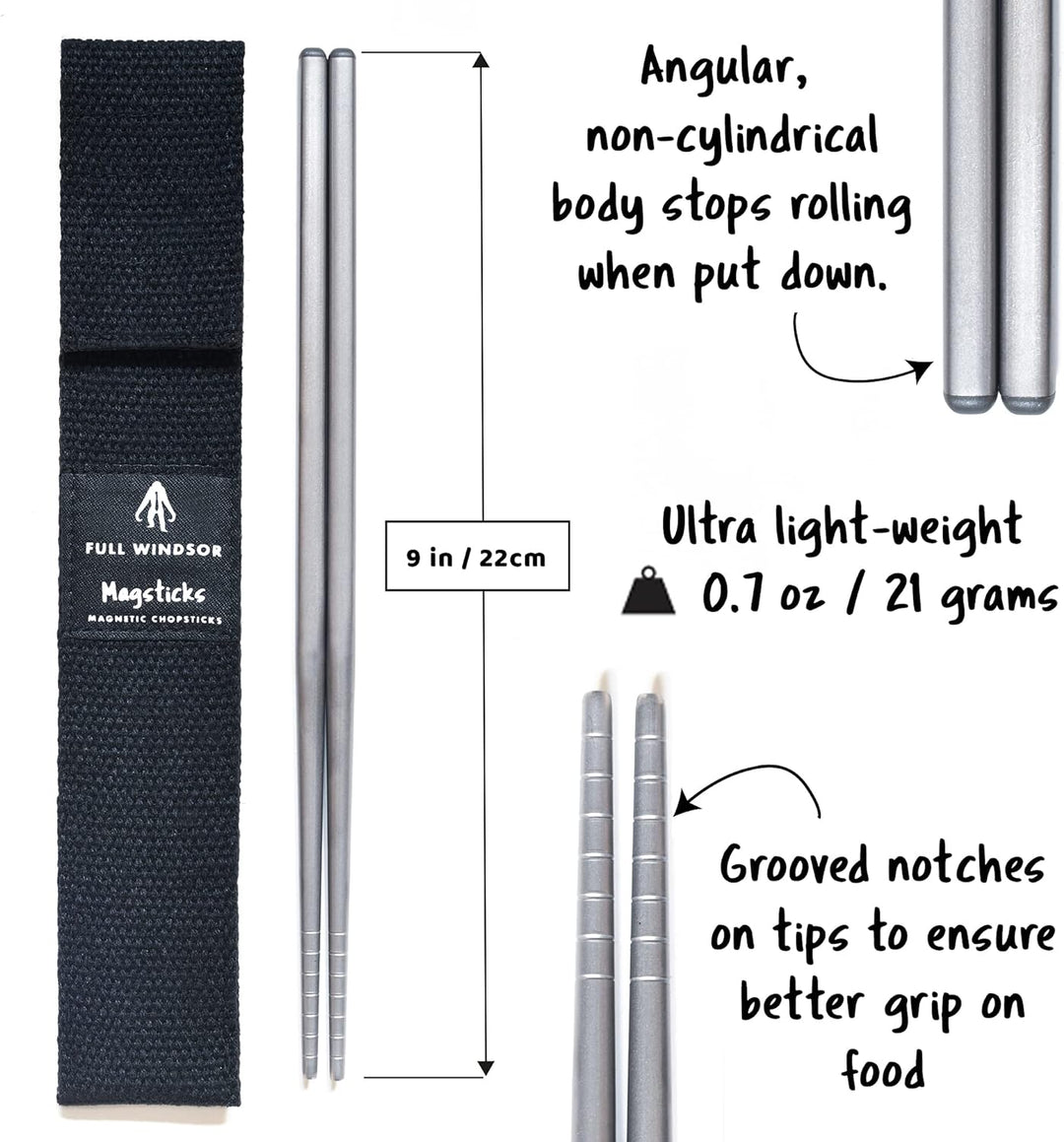 MAGSTICKS Premium magnetische Essstäbchen aus Titan – wiederverwendbare Reise-Essstäbchen