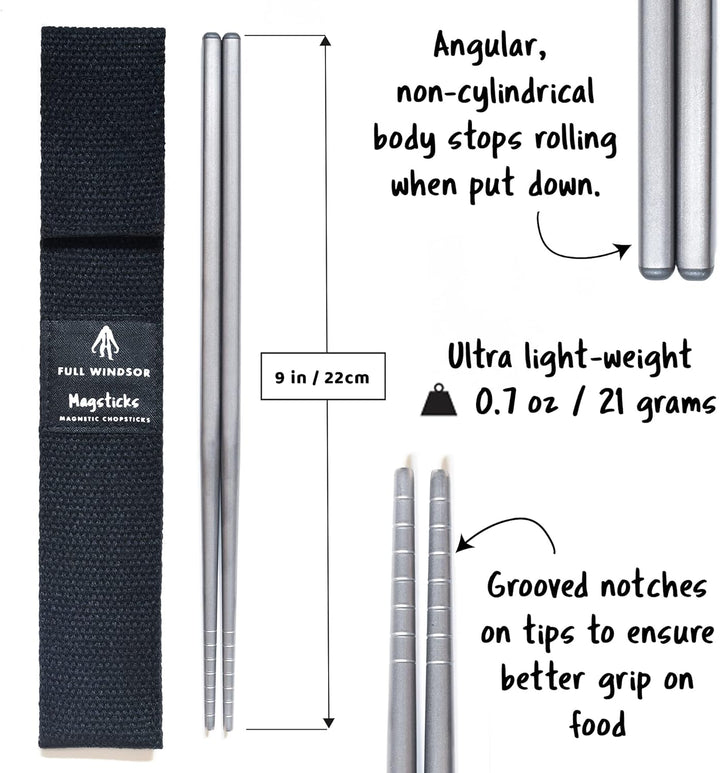 MAGSTICKS Premium magnetische Essstäbchen aus Titan – wiederverwendbare Reise-Essstäbchen