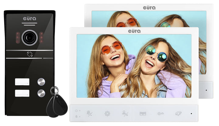 EURA VDP-80C5 Zweifamilien, 4-Draht-Video-Gegensprechanlage, 2 x 7-Zoll-Farbmonitor, 2 Eingänge, Ver
