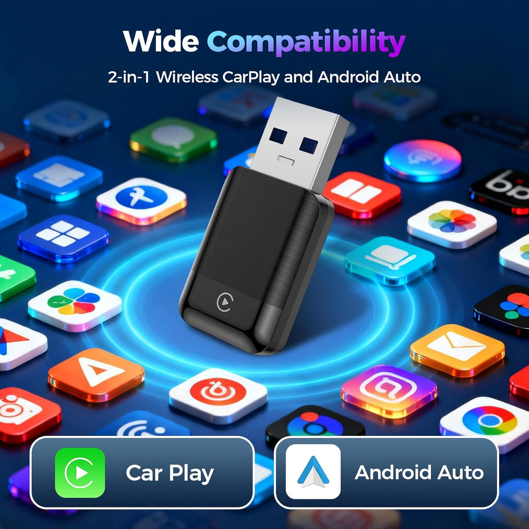 2026 Wireless Carplay & Android Auto Adapter 2-in-1, 2.4+5.0 GHz WiFi Android Auto Adapter, Plug and