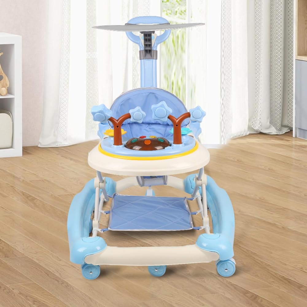 Lauflernhilfe 4 in 1, Drehspiess mit Tablett für musikalische Aktivitäten, für Babys, mit interaktiv
