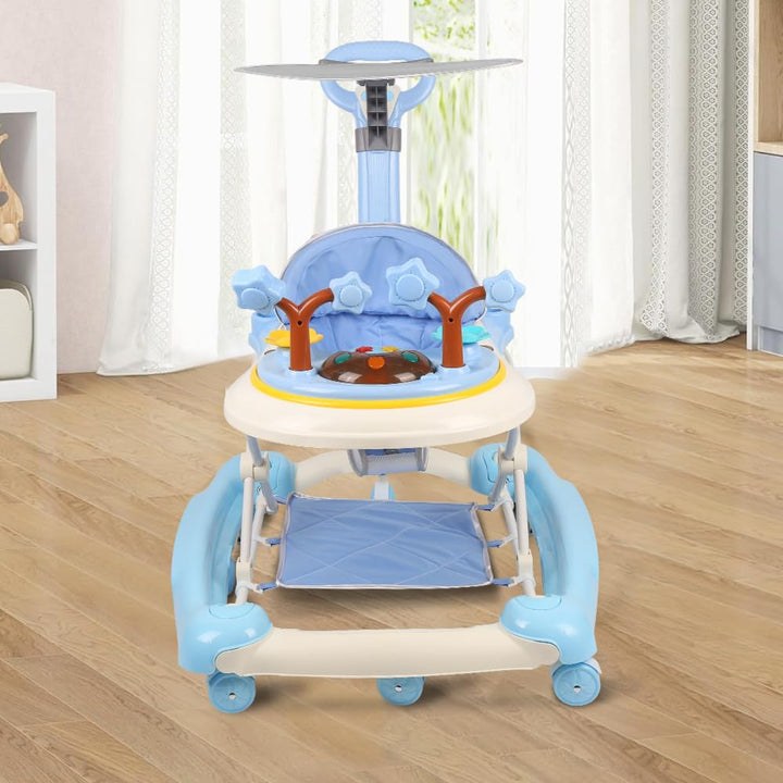 Lauflernhilfe 4 in 1, Drehspiess mit Tablett für musikalische Aktivitäten, für Babys, mit interaktiv