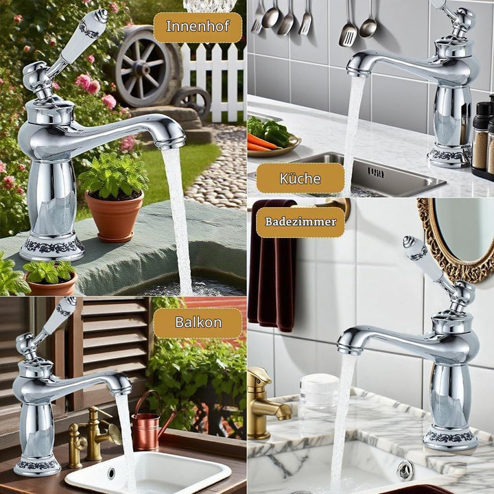 Bad Wasserhahn Retro, Messing Mischbatterie Waschbecken Armaturen, Waschtischarmatur Wasserhahn Bad