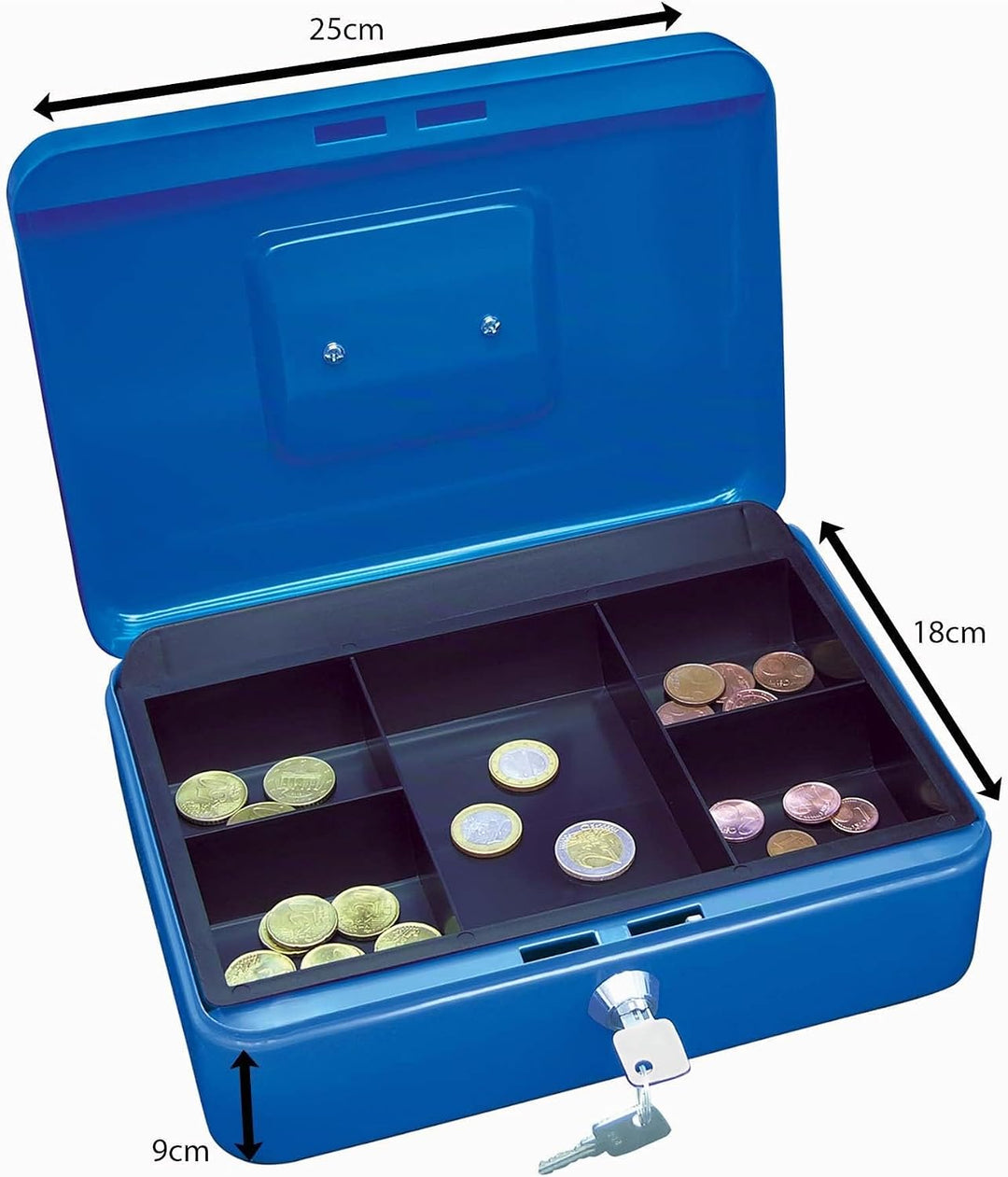 Wedo 145303X Geldkassette (aus pulverbeschichtetem Stahl, versenkbarer Griff, 5-Fächer-Münzeinsatz,