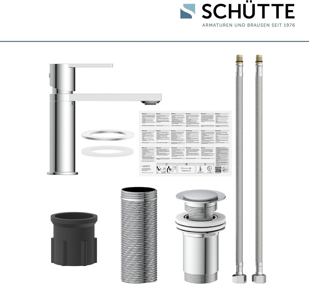 SCHÜTTE Waschtischarmatur MANHATTAN 33010, Wasserhahn Bad mit Ablaufgarnitur, Armatur Badezimmer, Ei