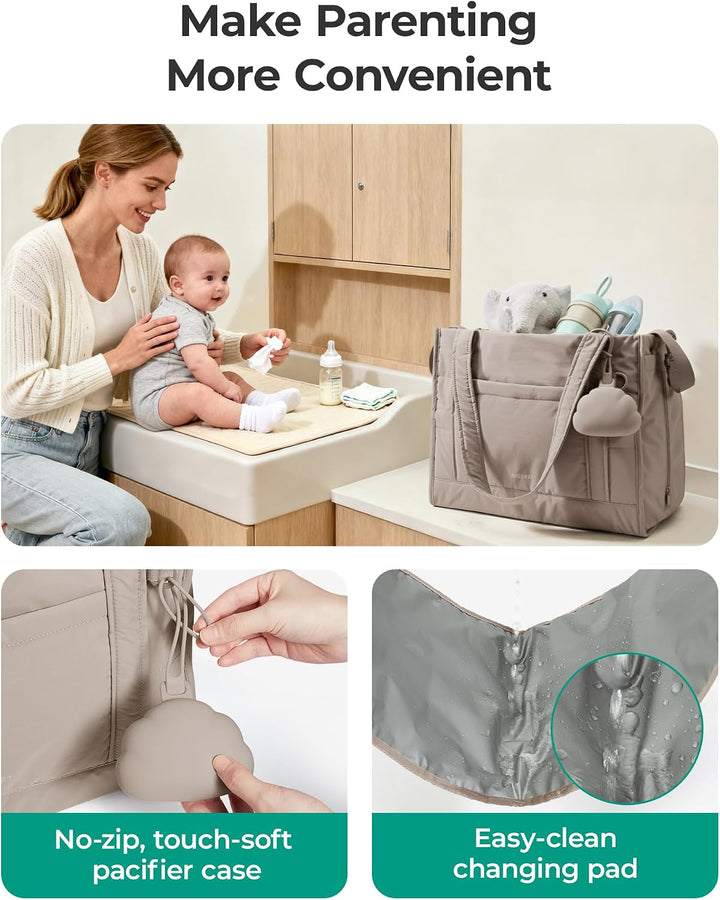 bagsmart Puffer Wickeltasche Kliniktasche Geburt Diaper Bag für Unterwegs Kamel, Kamel