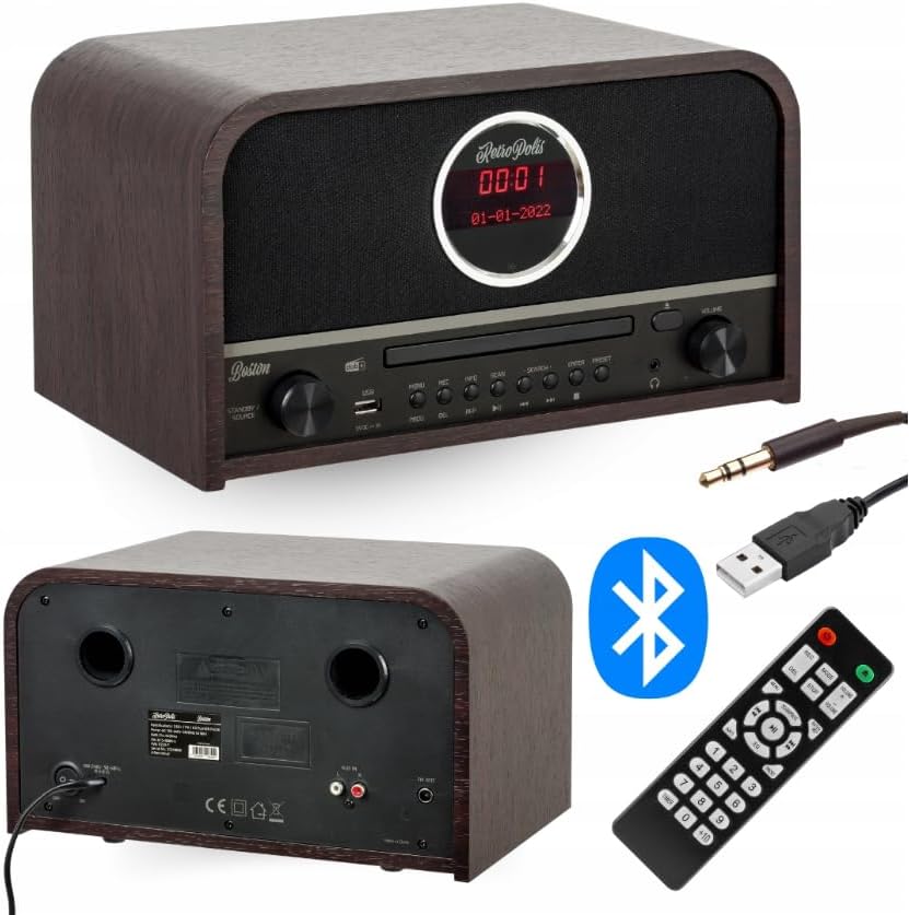 Retropolis Boston Wohnzimmer-Radio – Netzwerk DAB+ DIGITAL AM/FM USB-A Bluetooth CD LED – Vintage De