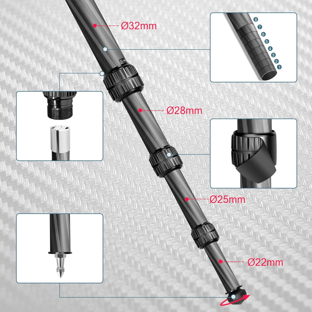 Manbily WZ-324PA Kohlefaserstativ für Aufnahmen, die Jagd, Kamera 158cm, mit Picatinny auf Arca Swis