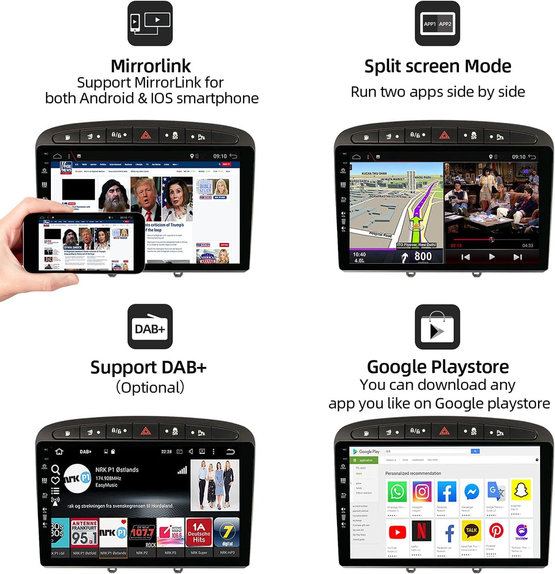 JOYX PX6 Android 10 Autoradio Passt für Peugeot 308/408 (2010-2016) - [4G+64G] - Kamera Canbus KOSTE