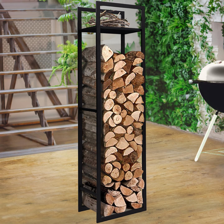 IDMarket - Vertikales Kaminholzregal, Stahl, schwarz, mit Regal, Höhe 170 cm, für Kamin