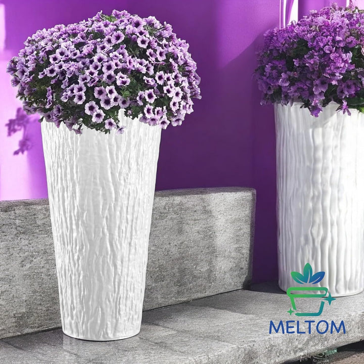 MELTOM Blumenkübel Blumentopf Rund Slim Pflanzkübel mit Herausnehmbaren Einsatz DEKORATIV (Weiss, XL