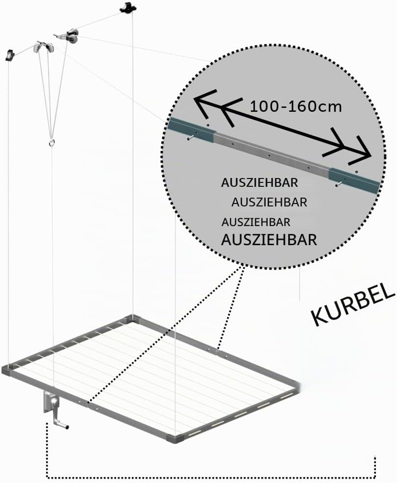 cuncial-tz 301051 decken für Wäschetrockner, ausziehbar, weiss, 100-160 x 78 cm