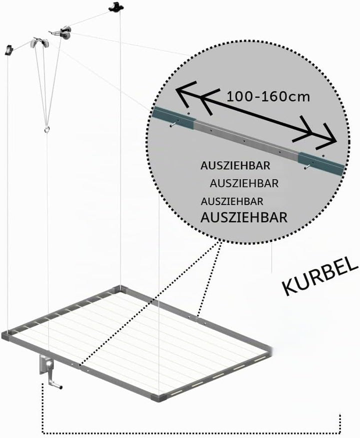 cuncial-tz 301051 decken für Wäschetrockner, ausziehbar, weiss, 100-160 x 78 cm