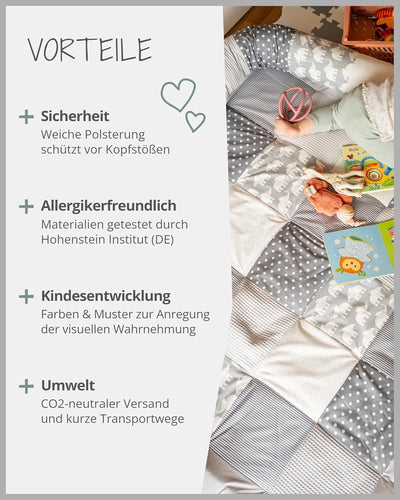 ULLENBOOM Krabbeldecke für Baby 100x100 cm, 100% OEKO-TEX Materialien, Made in EU, Dick & weich gepo