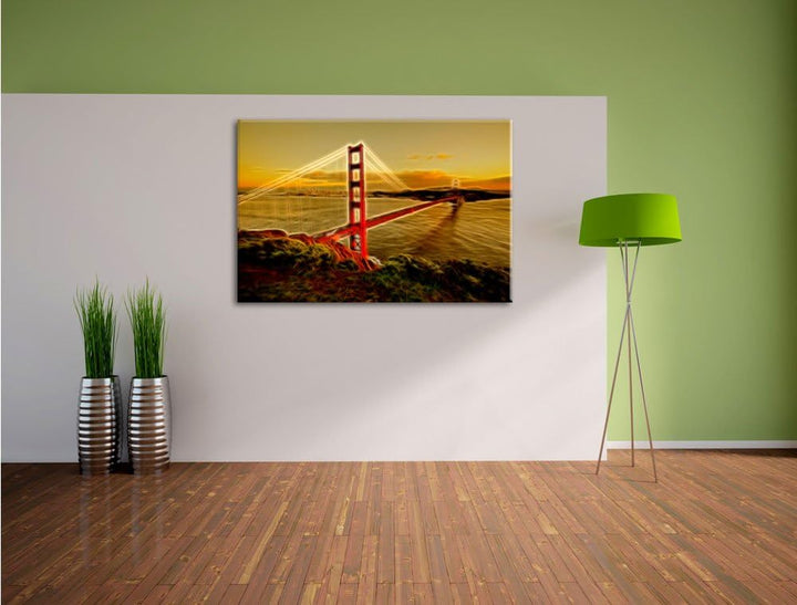 Pixxprint Golden Gate Bridge als Leinwandbild/Grösse: 100x70 cm/Wandbild/Kunstdruck/fertig bespannt,