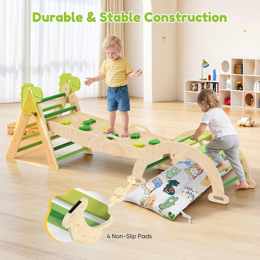 Klettergerüst Indoor,9-in-1 Montessori Indoor Spielset,Stabiles Birkenholz Klettergerüst mit Rutsche
