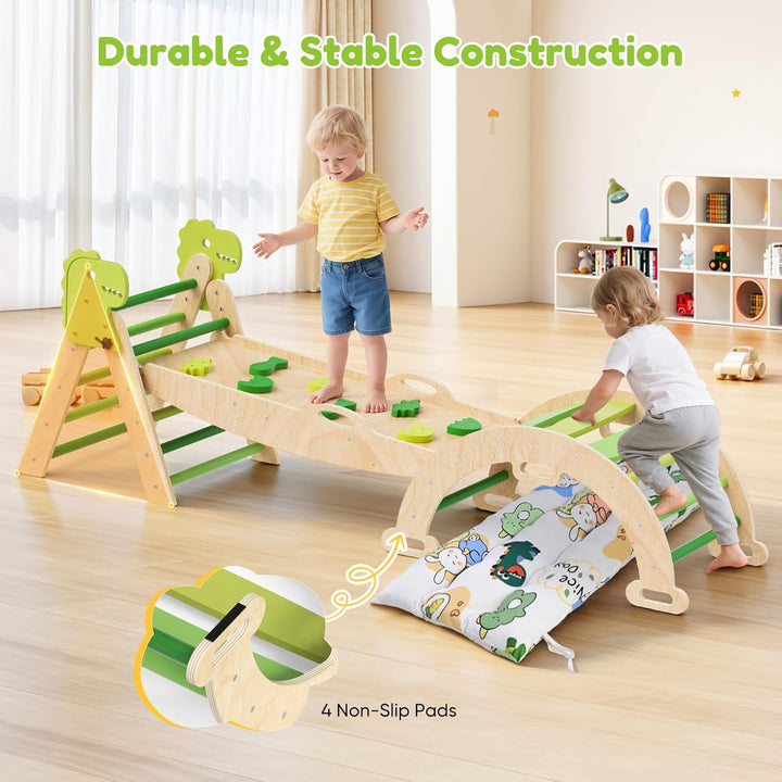 Klettergerüst Indoor,9-in-1 Montessori Indoor Spielset,Stabiles Birkenholz Klettergerüst mit Rutsche