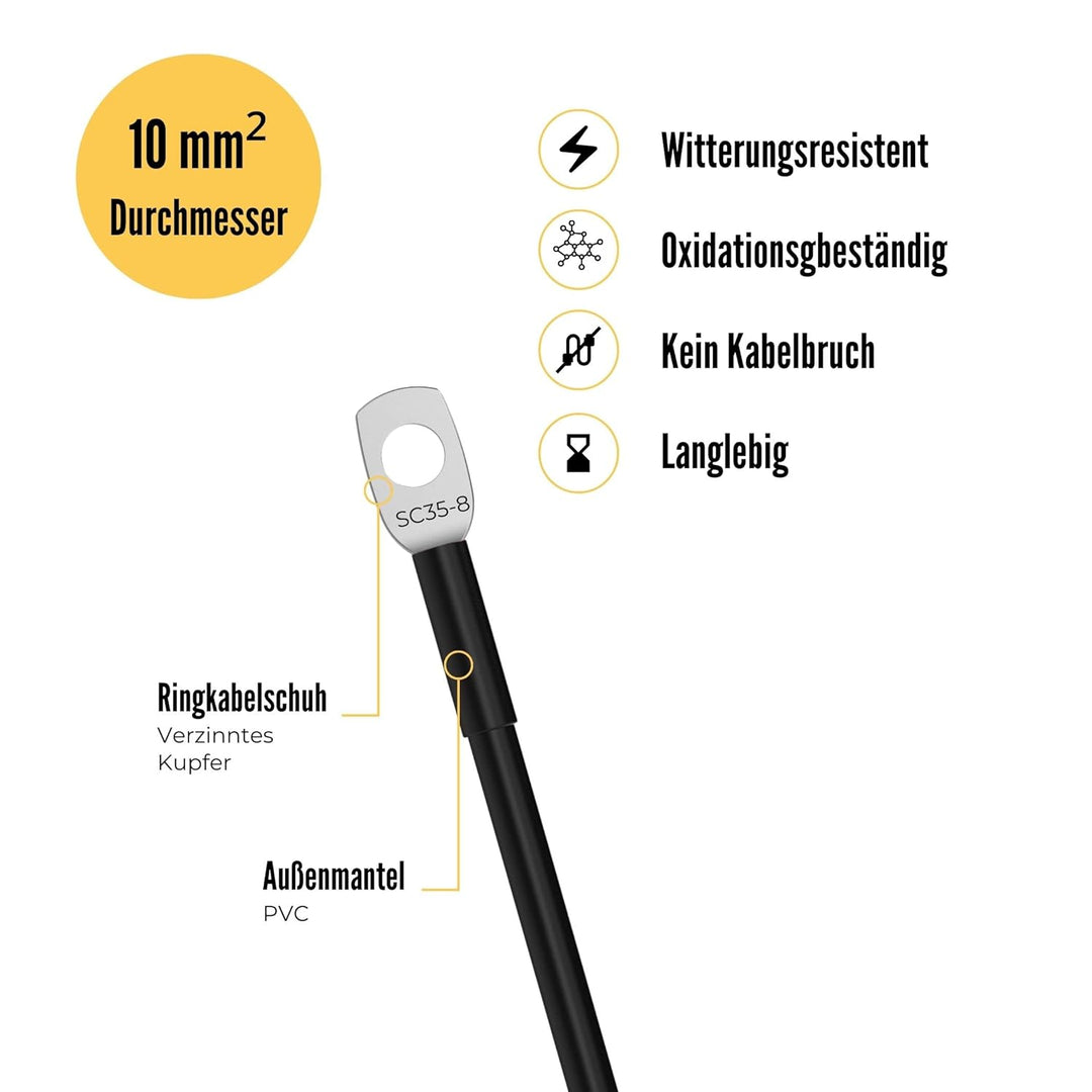 2m Anschlusskabel für Batterie | bis 30A Stromstärke l Verbindet Batterie und Karosserie | M8 Batter