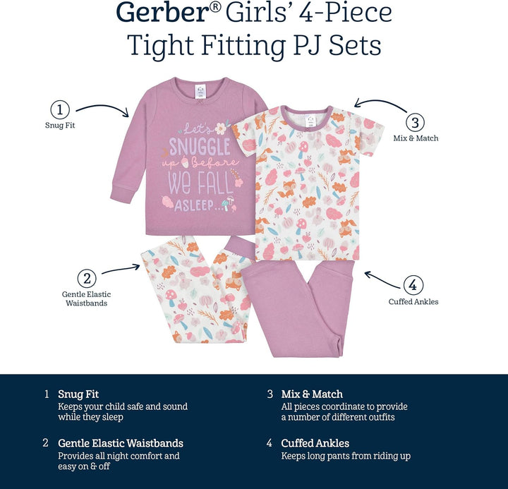 Gerber Baby - Mädchen 4-Piece Pajama Set Pyjama-Set 4 Jahre Unicorn Magic Pink, 4 Jahre Unicorn Magi