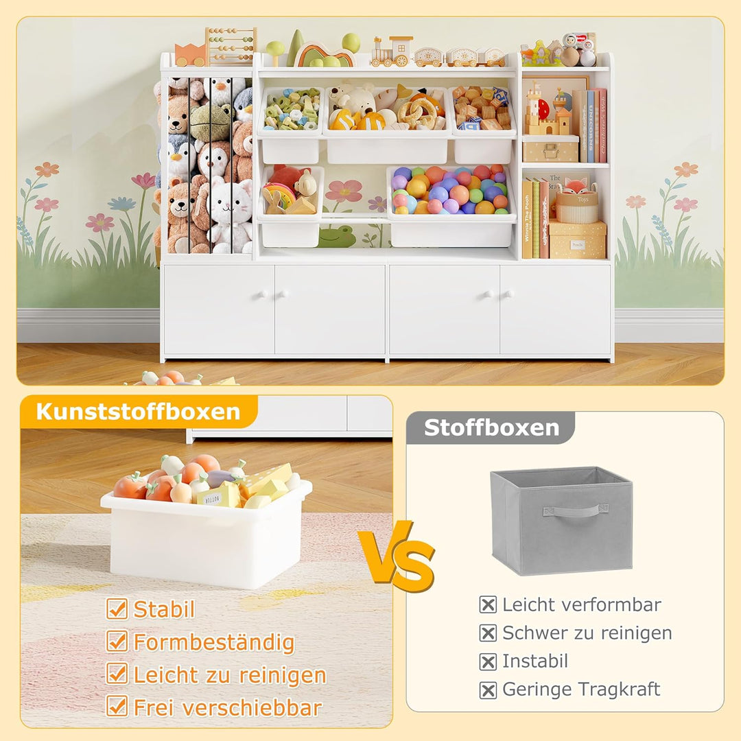 FOREHILL 137cm Breit Kinderregal, Kuscheltier Aufbewahrung, Bücherregal Kinder mit 6 Spielzeugkisten