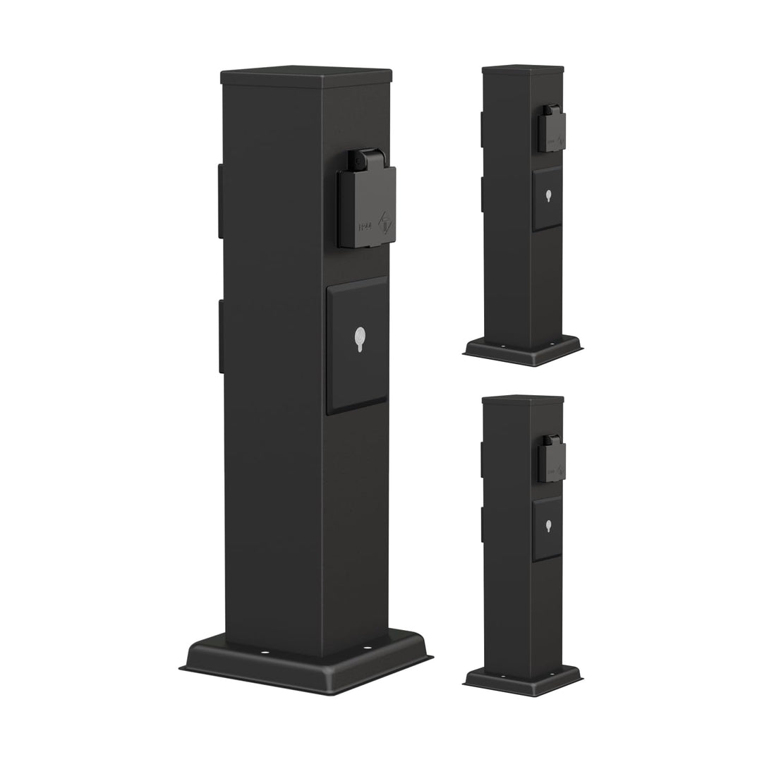 ledscom.de 3X Garten Steckdosensäule Polly für aussen, IP44, Smart Home, WLAN, Alexa, 3-Fach, schwar