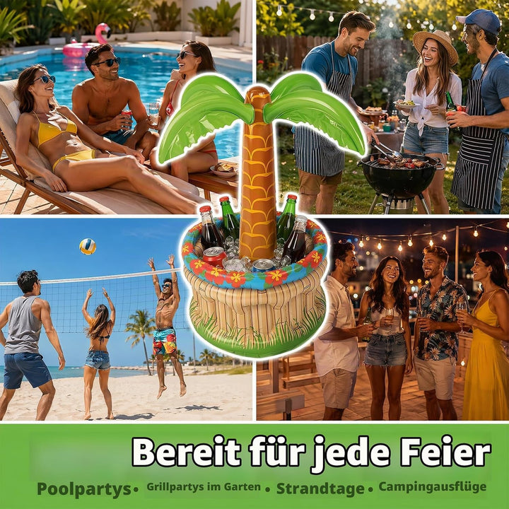 70 cm Aufblasbare Palme mit Getränkekühler – Strandparty &amp; Mottoparty Deko – inkl. Aufblasbarem Getr