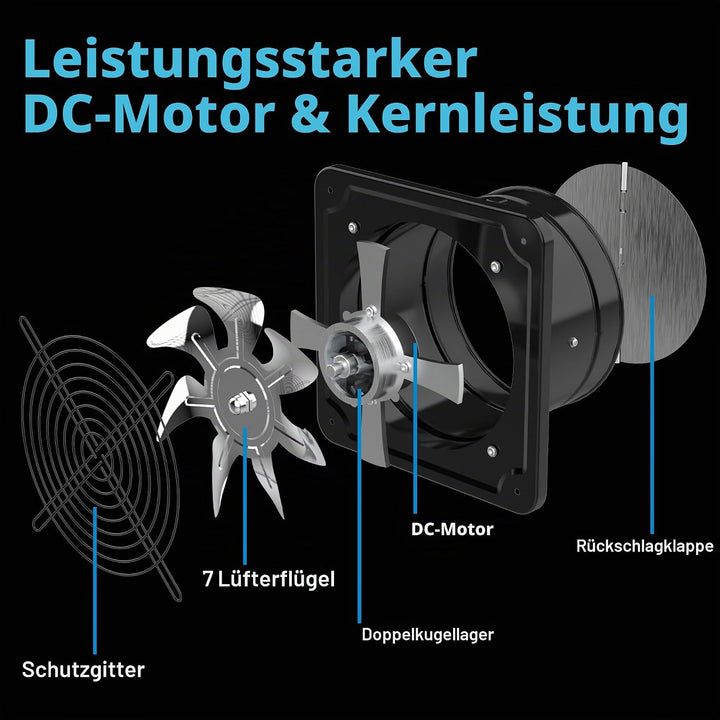 Abluftventilator 150mm Leiser Badlüfter 527m³/h mit Regler Schwarz | mit Rücklaufklappe Leistungssta