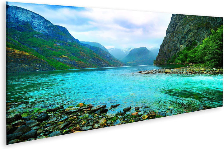islandburner Bild auf Leinwand Fjord Fluss Norwegen Bilder Wandbilder Poster Leinwand 120x40cm - Pan