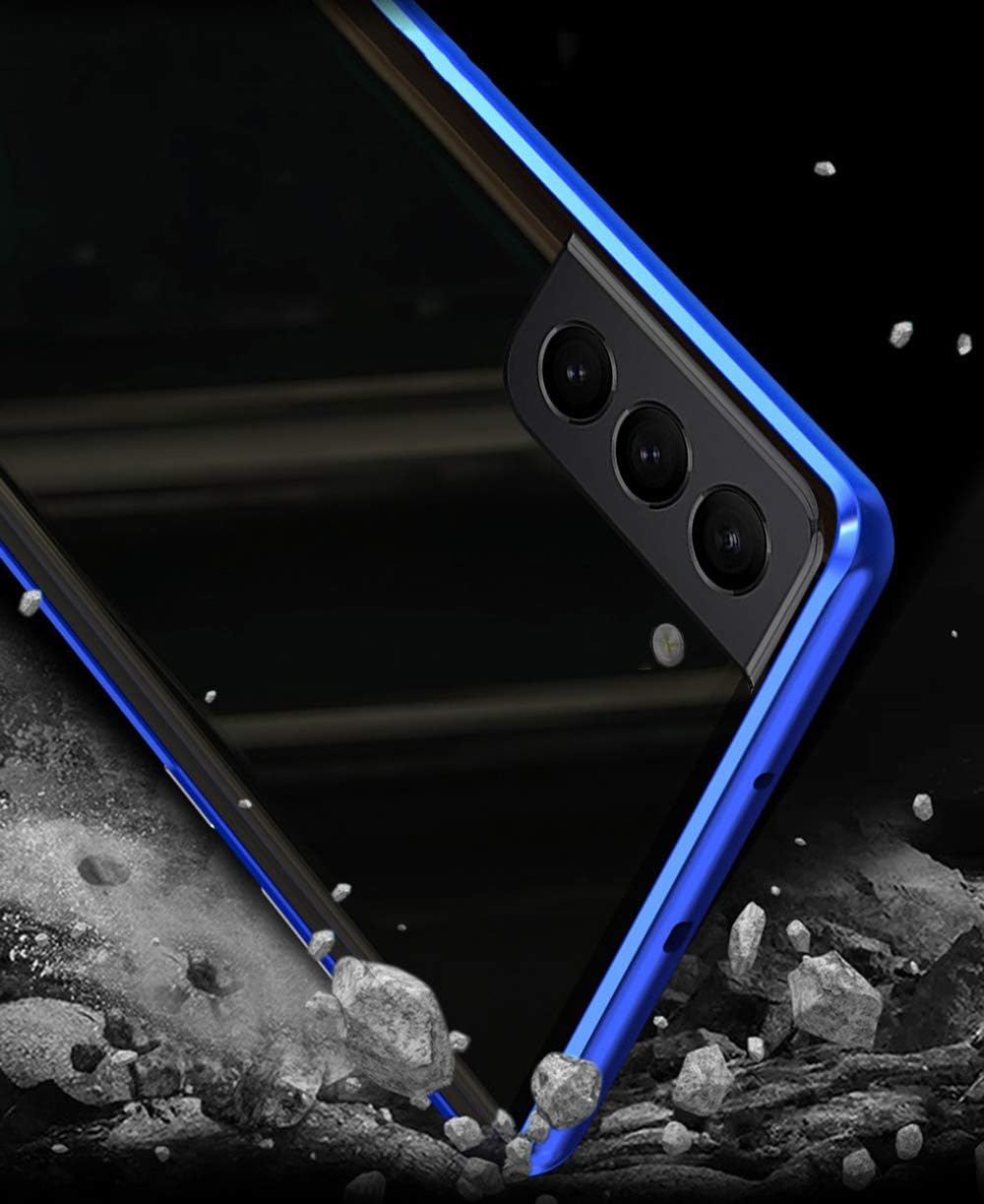Hülle für Samsung Galaxy S22 5G, Magnetische Hartglas Hülle mit Vorderseite und Rückseite, Metallrah