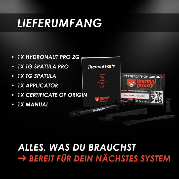 Thermal Grizzly Hydronaut Pro - 2g Wärmeleitpaste - silikonfrei, herausragende Wärmeleitfähigkeit un