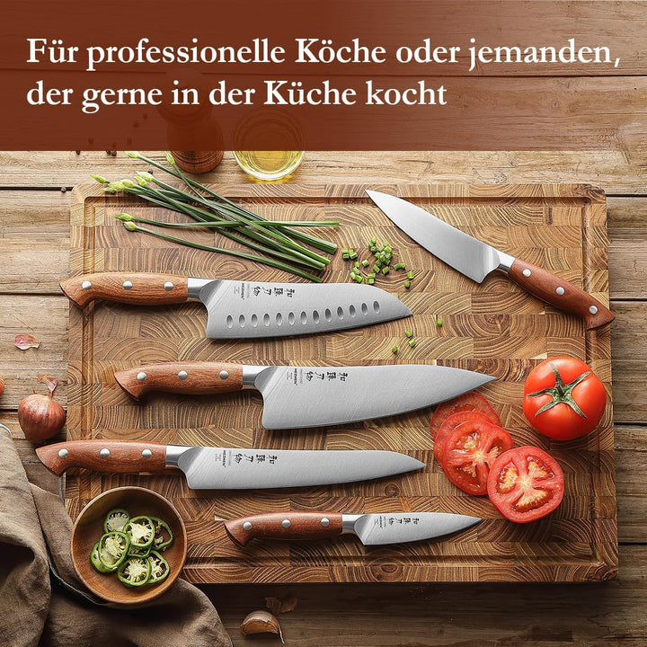 HEZHEN Messerset Profi Küchenmesser Set 5-Teilig，German Stahl Kochmesser Santoku Universal Tranchier
