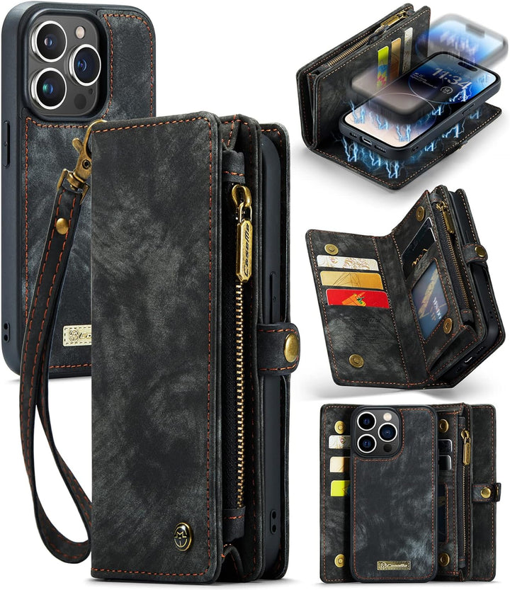 UFinetech iPhone 14 Pro Hülle, Flip Leder TPU Stossfest Kartenfach Tasche Handyhülle iPhone 14 Pro (