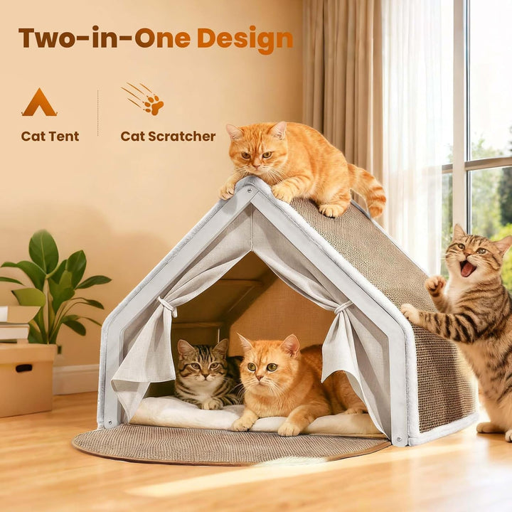 Katzenhaus Katzenzelt Sisal Kratzbrett, 2-in-1 Holz Katzenzelt Drinnen &amp; Kratzbrett Katze, Katzenhöh