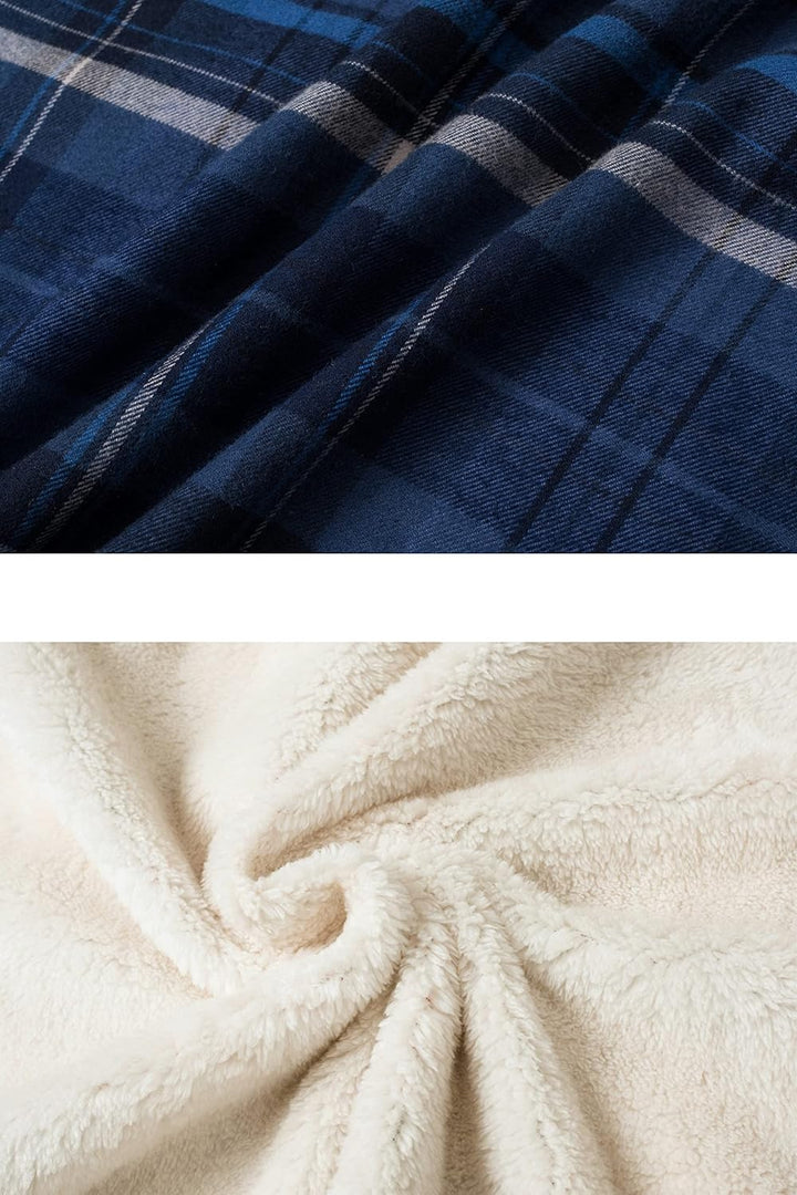 TACVASEN Herren Fleece Thermohemd Warm Flanellhemd Holzfällerhemd Winter Innenfleece Jacke XL Blau G