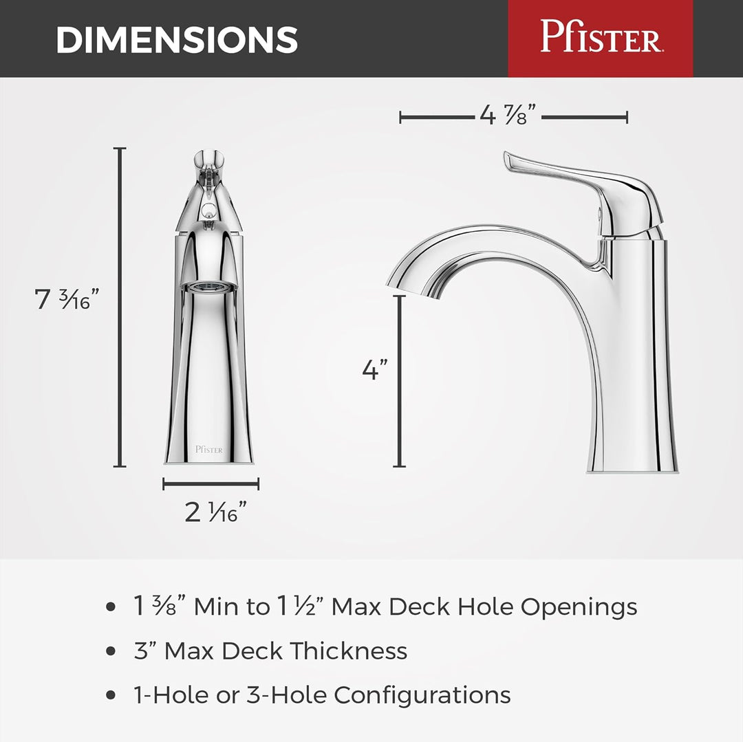 Pfister Willa LF042MALCC Waschbeckenarmatur, Einzelsteuerung, 1 Griff, Einzelloch, poliertes Chrom-F