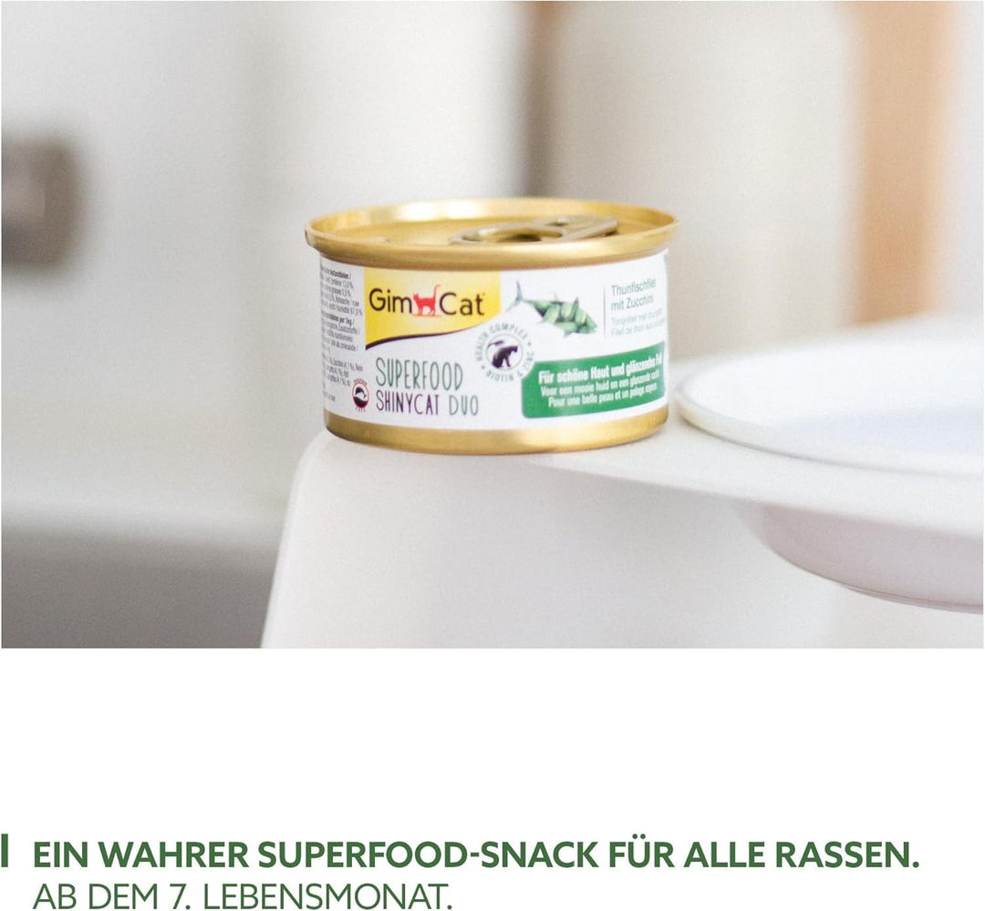 GimCat Superfood ShinyCat Duo Thunfisch mit Zucchini - Katzenfutter mit saftigem Filet ohne Zuckerzu