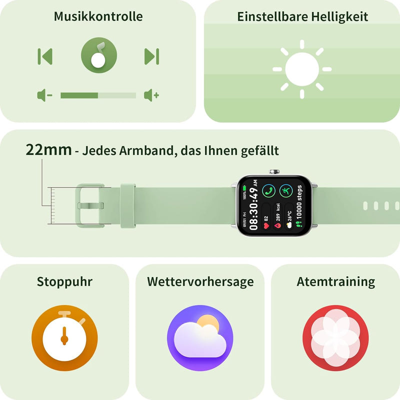 Yoever Smartwatch für Damen, Telefonfunktion und Alexa Built-in, 1.8" Fitnessuhr Herren mit Herzfreq