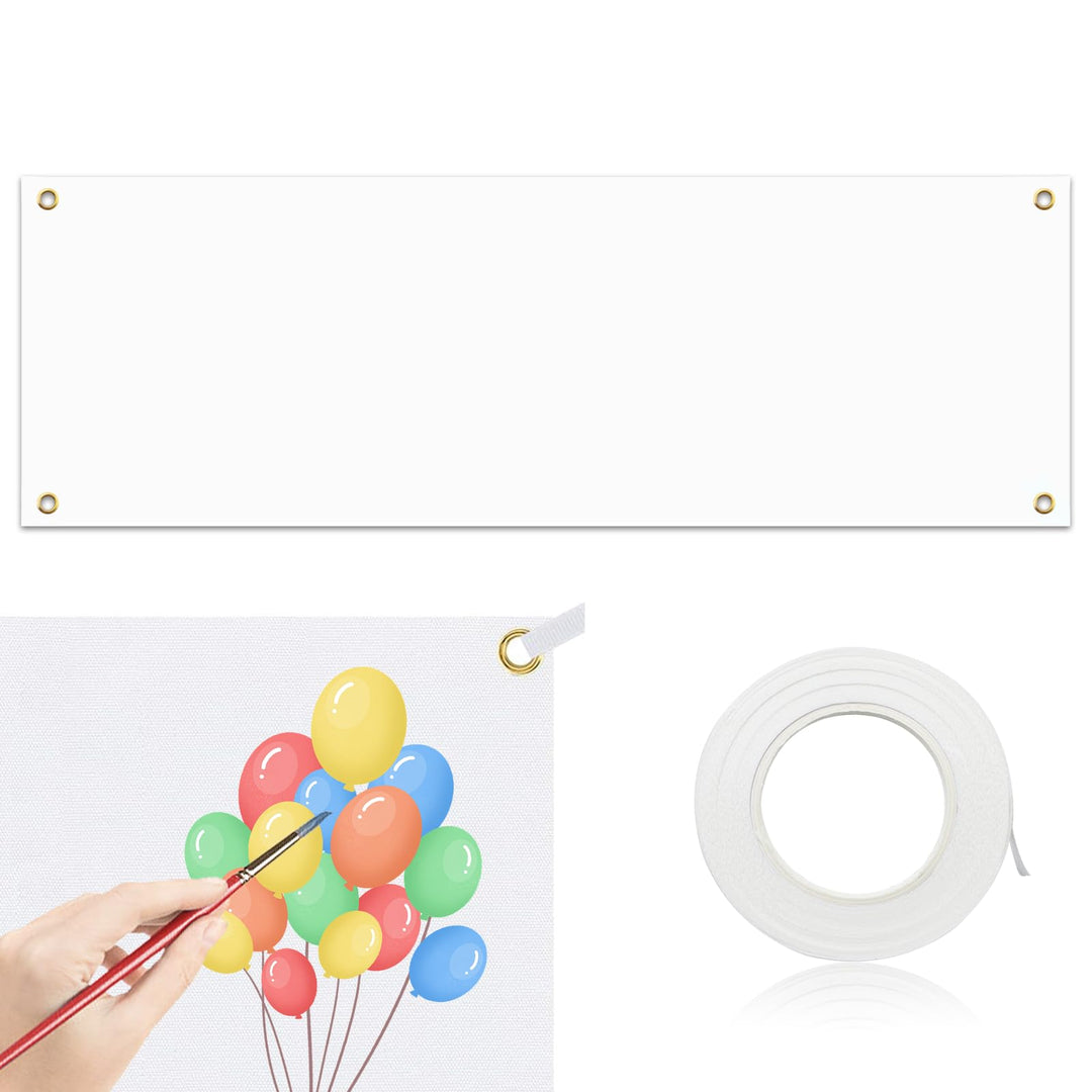 OMJMYY Grosses Banner Weiss 300 x 100 cm, Leeres Banner mit 10 m Hängendem Seil, Polyester Lackierba