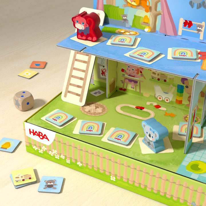 HABA Im Kindergarten Spielesammlung - 10 Abwechslungsreiche Spielideen - Grosses 3D-Spielhaus mit 5