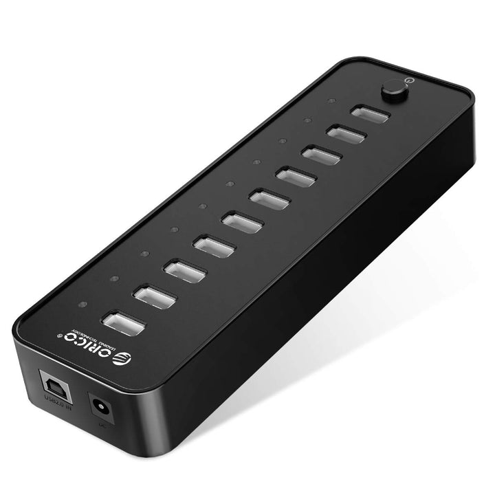ORICO USB 2.0 Hub 10 Ports mit Netzschaltern und Netzteil 30W (12V2.5A), 480 Mbps Speed Datenhub für