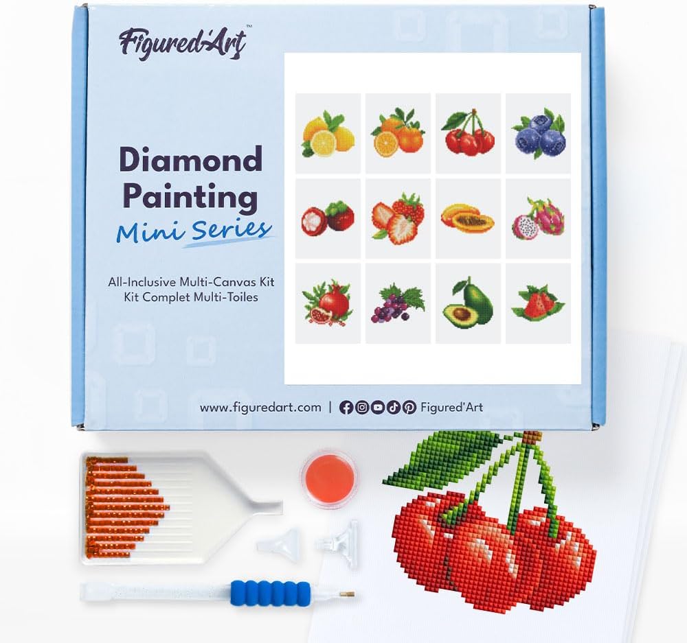 Figured'Art Mini Serie Diamond Painting Erwachsene - Früchte - Premium-Box mit 12 Stück 15x18 cm 5D