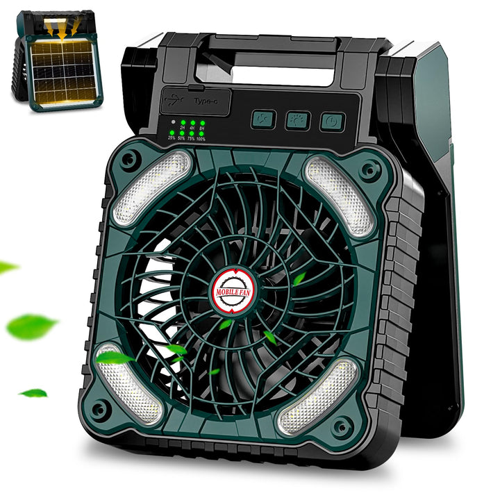 Sendowtek Solar Camping Ventilator 10400mAh, Tragbarer Leistungsstark Leise 4 Geschwindigkeitsstufen