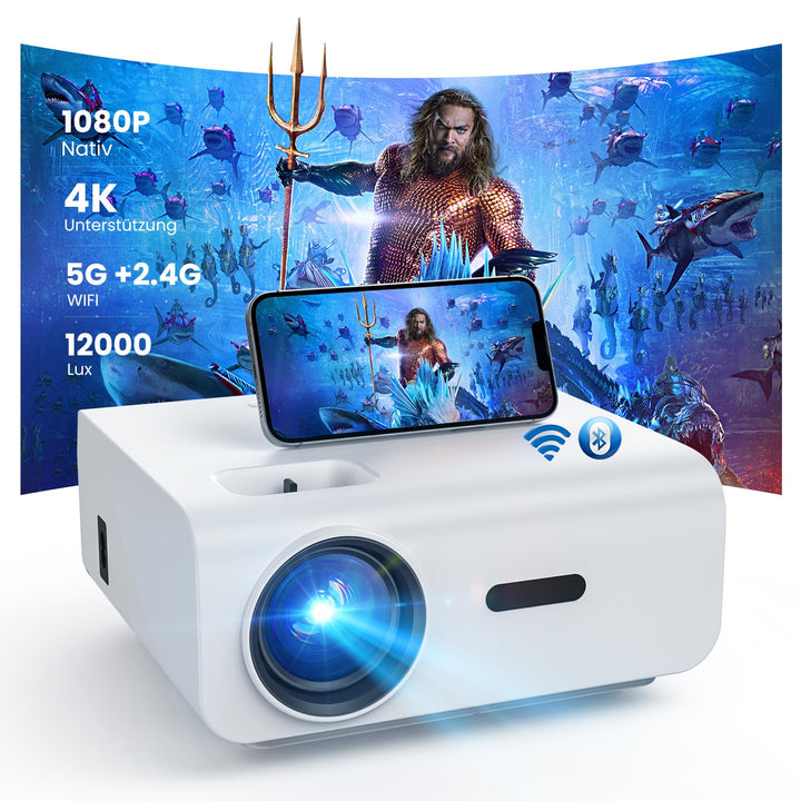 HOPVISION Beamer, Mini Beamer WiFi Bluetooth Full HD 1080P, Beamer 4K Heimkino Unterstützt mit Zoomf