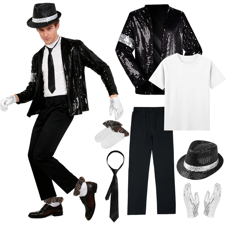 Erwachsenenkostüm King of Pop, 80er Jahre Tänzerin Rocker Star Cosplay Verkleidung Kostüm Zubehör mi