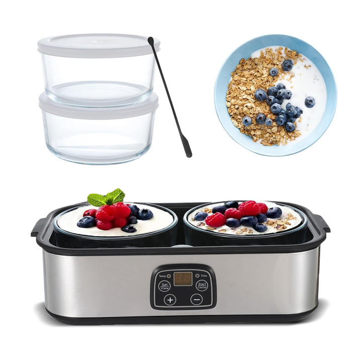 Joghurtbereiter mit 2 Glasbechern, Aartner Joghurt Maker Einstellbare Temperatur und Zeit, Joghurtma