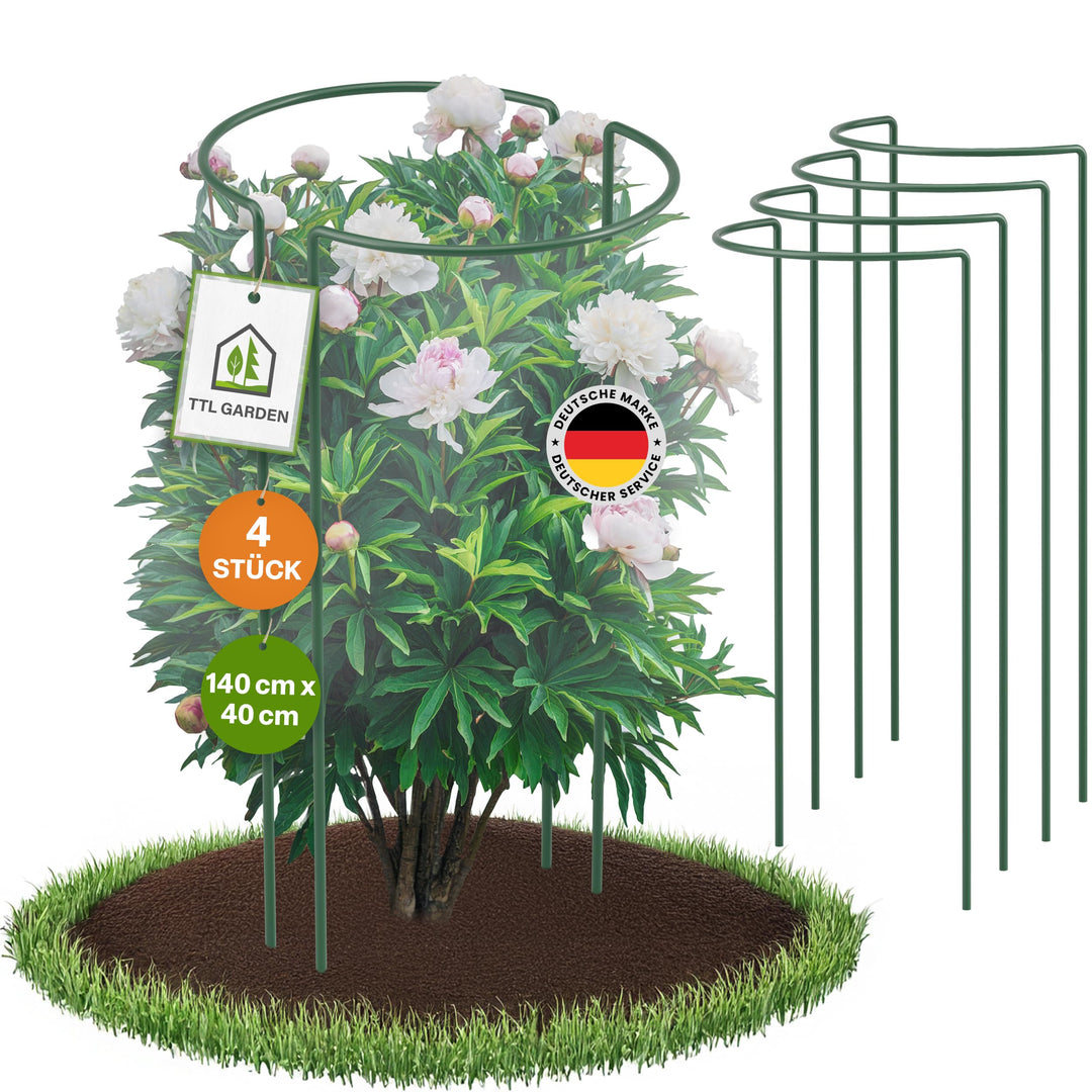TTL GARDEN Strauchstützen 140cm x 40cm 4er Set - Pflanzenstütze Stahl rostfrei Kunststoff beschichte
