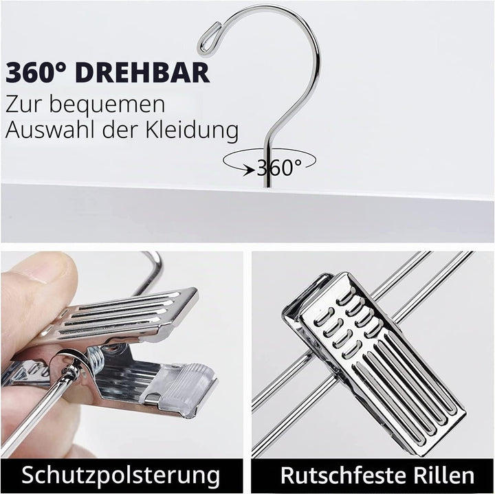Amber Home 10 Stück 35,5cm Weiss Kleiderbügel aus Holz, Robust und Glänzend Hosenbügel Aufhänger für