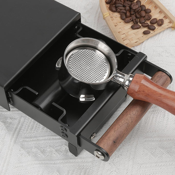 knock box aus Edelstahl mit Holzgriff, Siebträger Abklopfbehälter Schublade (Schwarz)