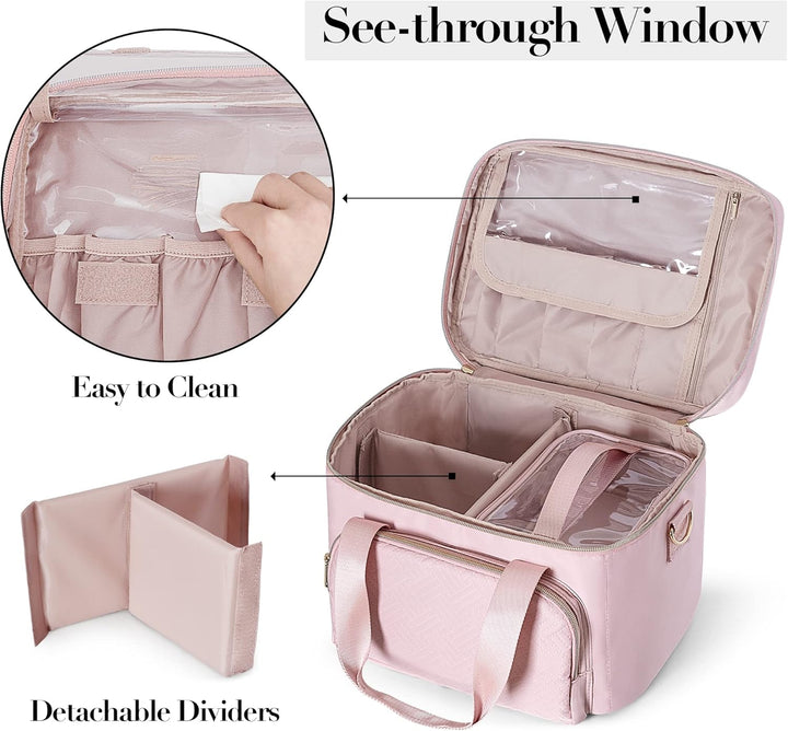 Makeup Tasche Reisetasche mit 2 einzelnen Kosmetiktaschen, grosser Makeup Organizer für Frauen, Rosa